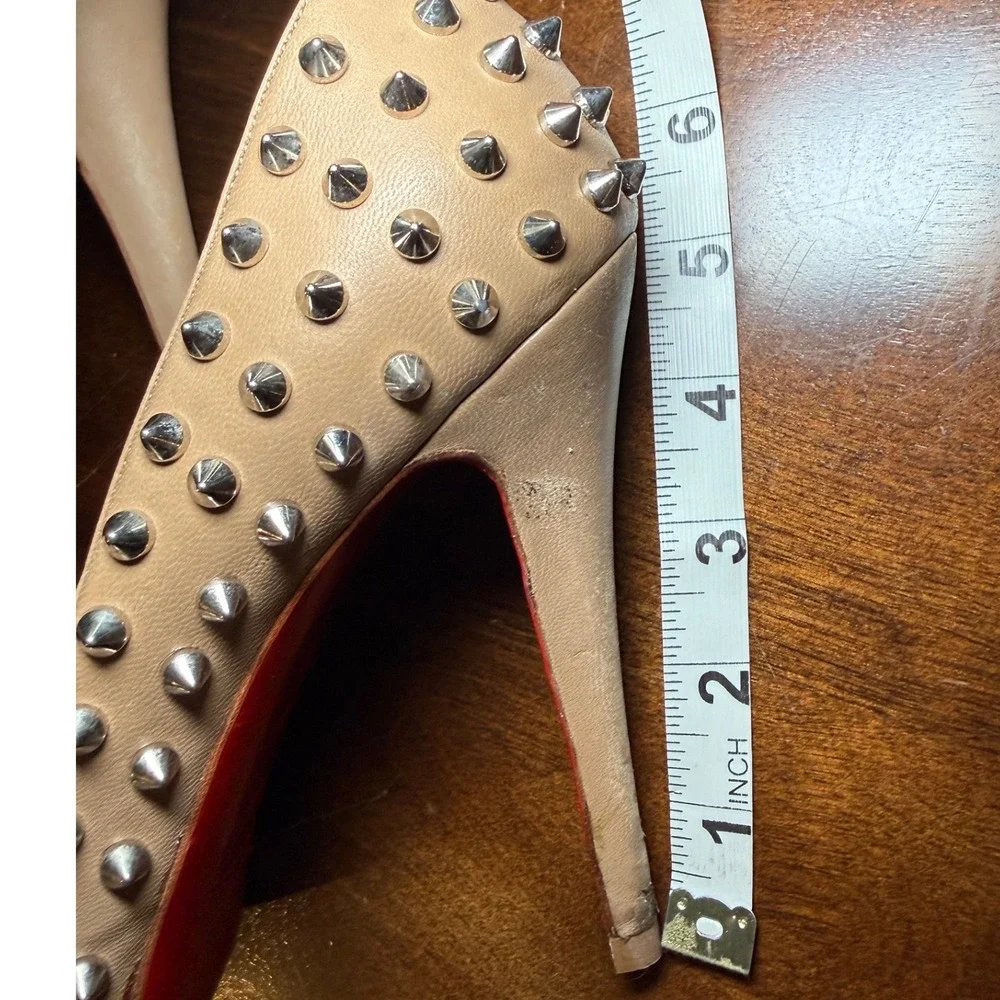 Christian Louboutin Alti Spikes 160 Nude Leather Peep Toe Platform Pumps 38